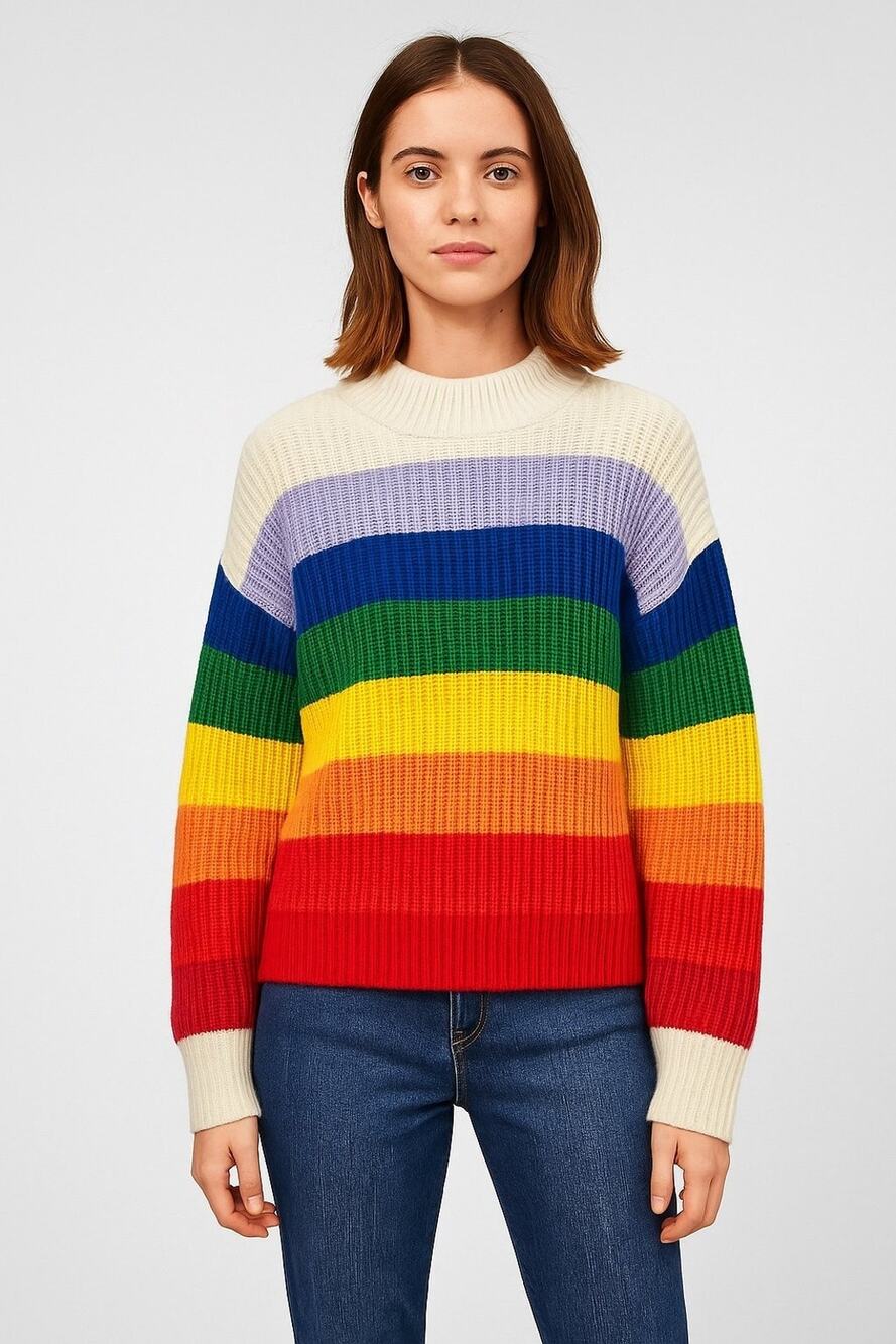 Monki Rainbow Stripe Chunky Knit Sweater | Size Small | Bold Color Block Pullove